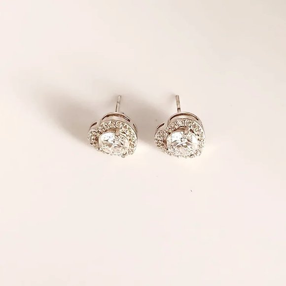 Elegant Silver Heart Stud Earrings - Picture 2 of 3